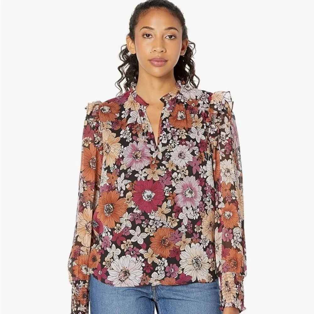 Steve Madden Floral Me Not Top Women's Blouse Multicolor Red Small CottageCore